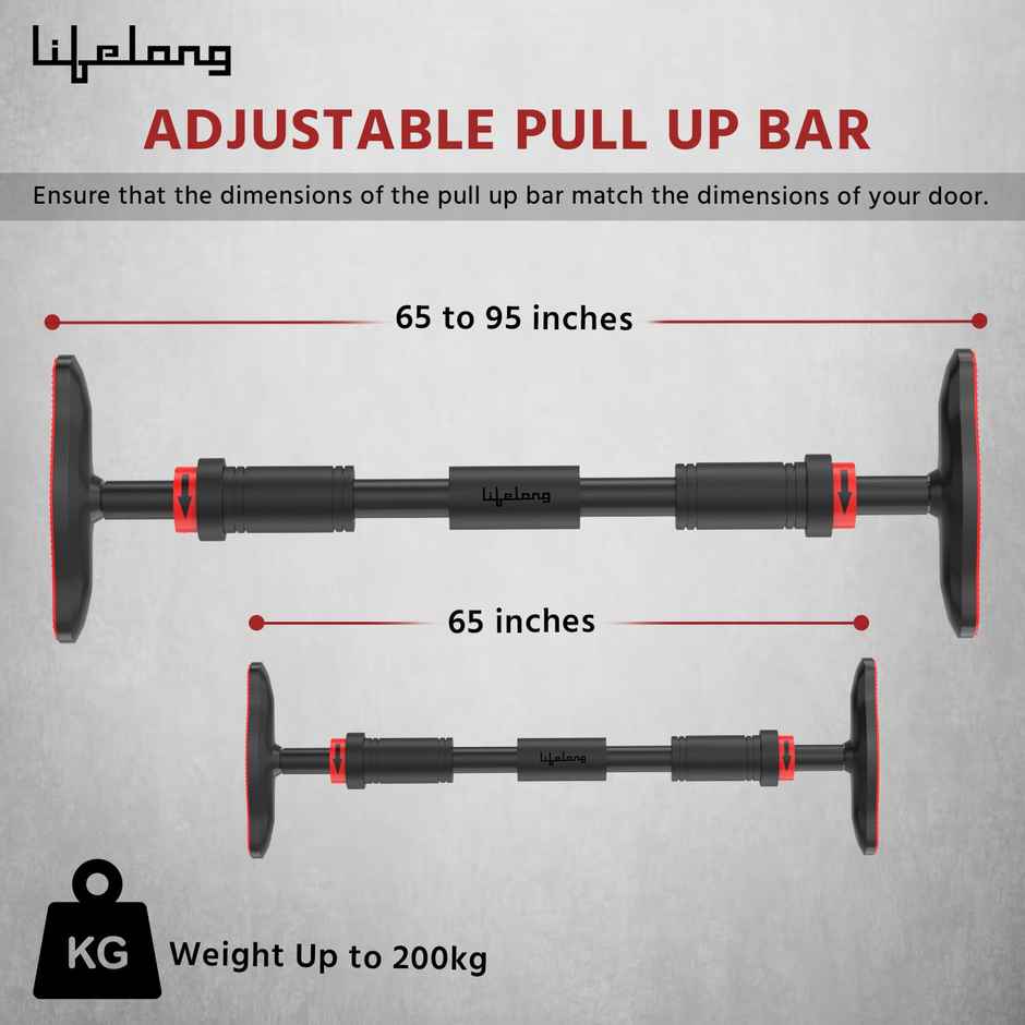 Lifelong Pull Up Bar for Home -Adjustable Rod 65cm to 95cm width,Chin up Bar weight capacity 200Kgs