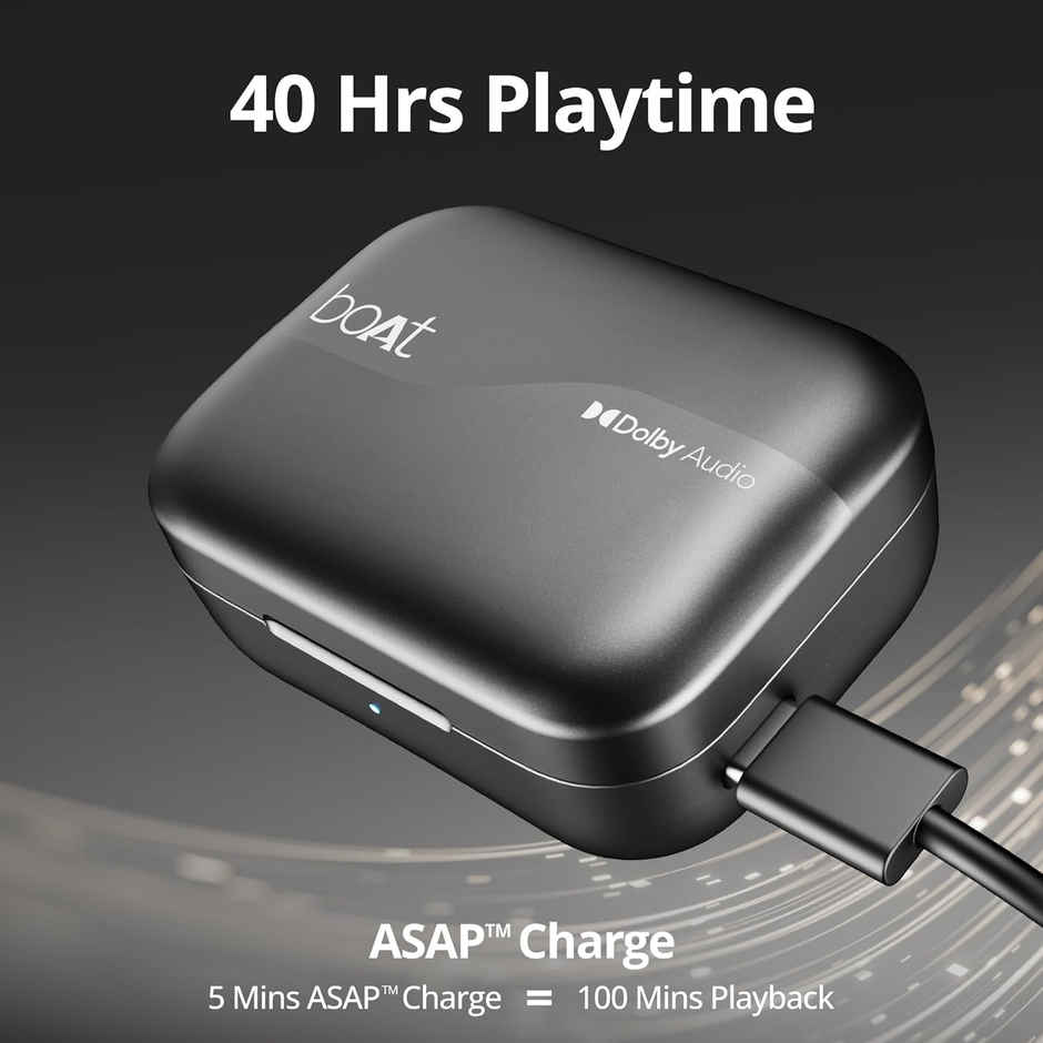 boAt Airdopes 800 TWS Earbuds, Dolby Audio, Adaptive EQ by Mimi, 4Mics AI ENx, App Support, Fast Charge, Low Latency, IPX5, v5.3 Bluetooth - Interstellar Black