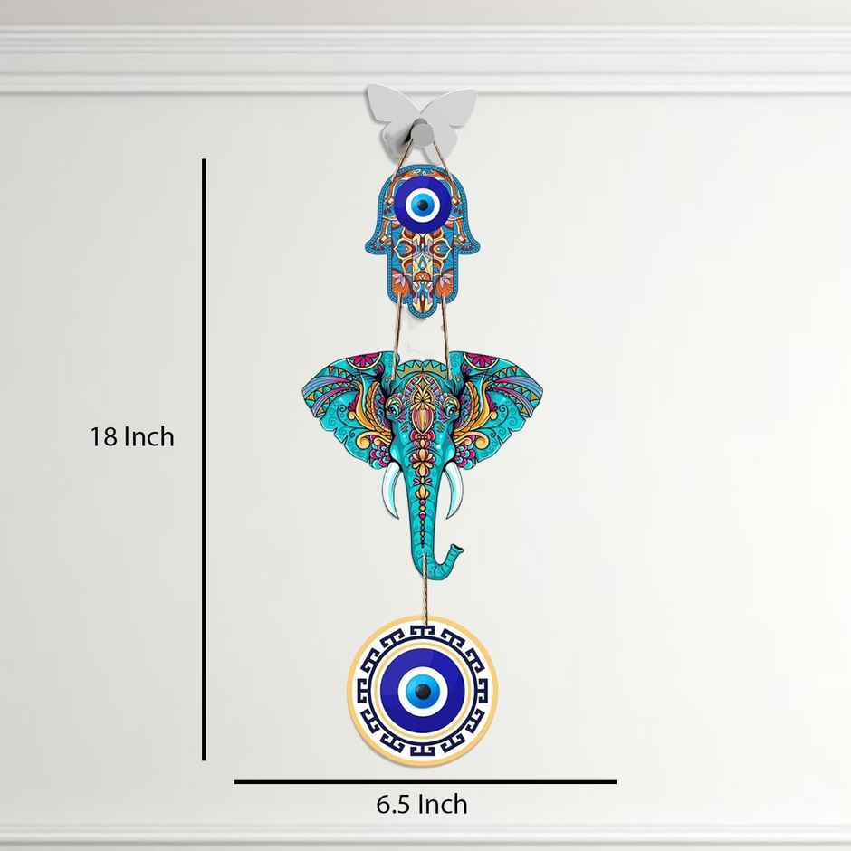 Daluci Wooden Wall Hanging For Home Decor | Hamsa Hand Peace Charm | Elephant