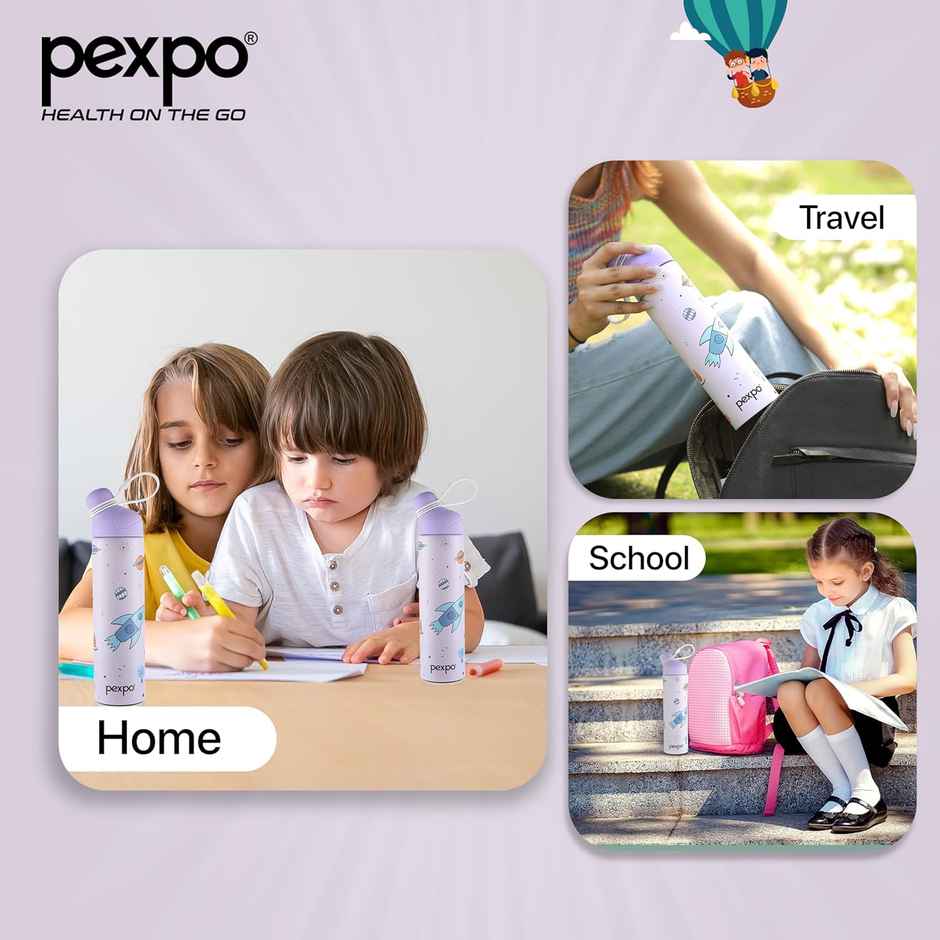 Pexpo Pico Cute Sipper | 500 ml | Hot & Cold Steel Bottle | Rocket Uv Printed Design