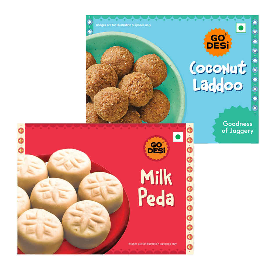 Coconut Laddu | Ladoo | Sweets By Go Desi & Go Desi Milk Malai Peda Combo