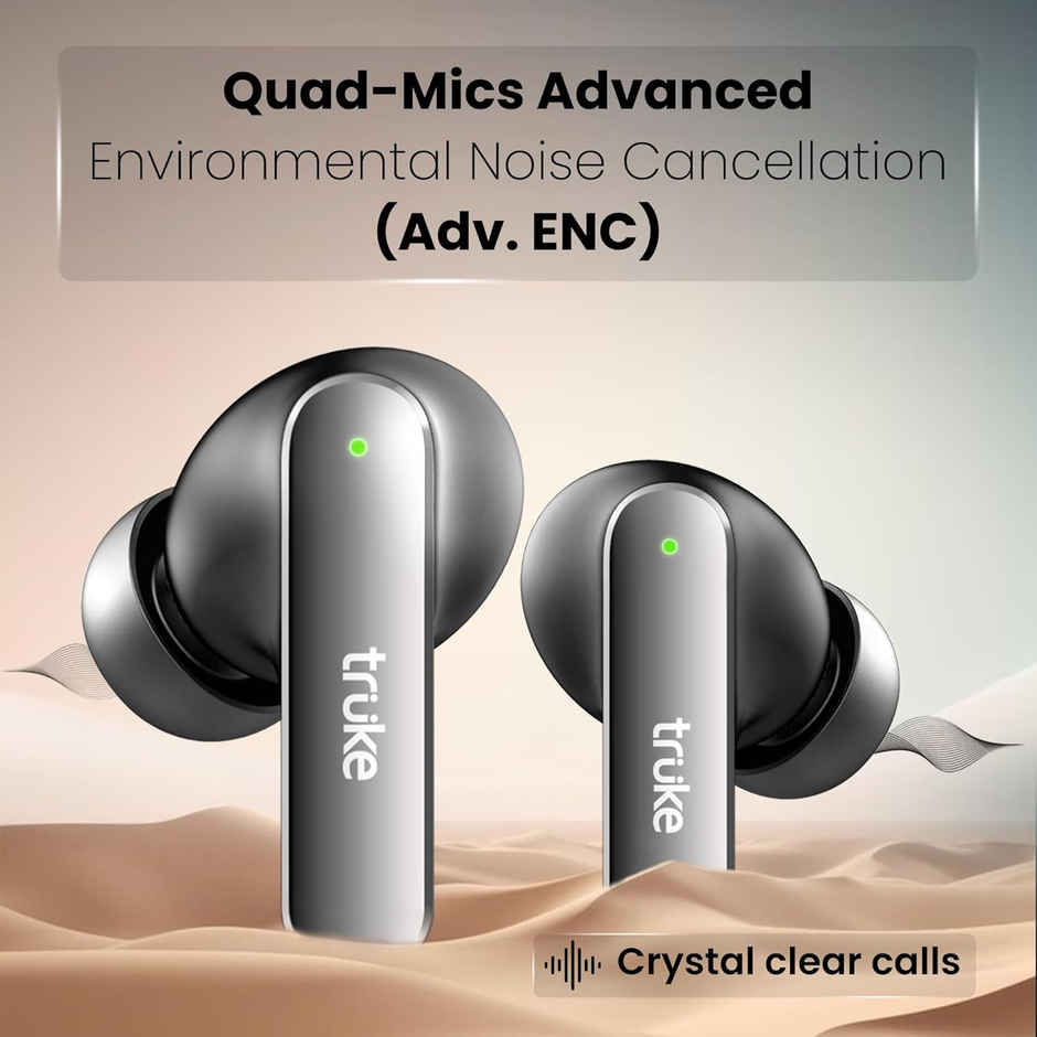 truke Buds F1 Ultra TWS in Ear Earbuds Spatial Audio Experience, 60H Playtime Ear Buds, Quad Mics Crystal-Clear Calls, Fast Charging, Bluetooth 5.3, Noise Cancellation, Gaming Mode - Black