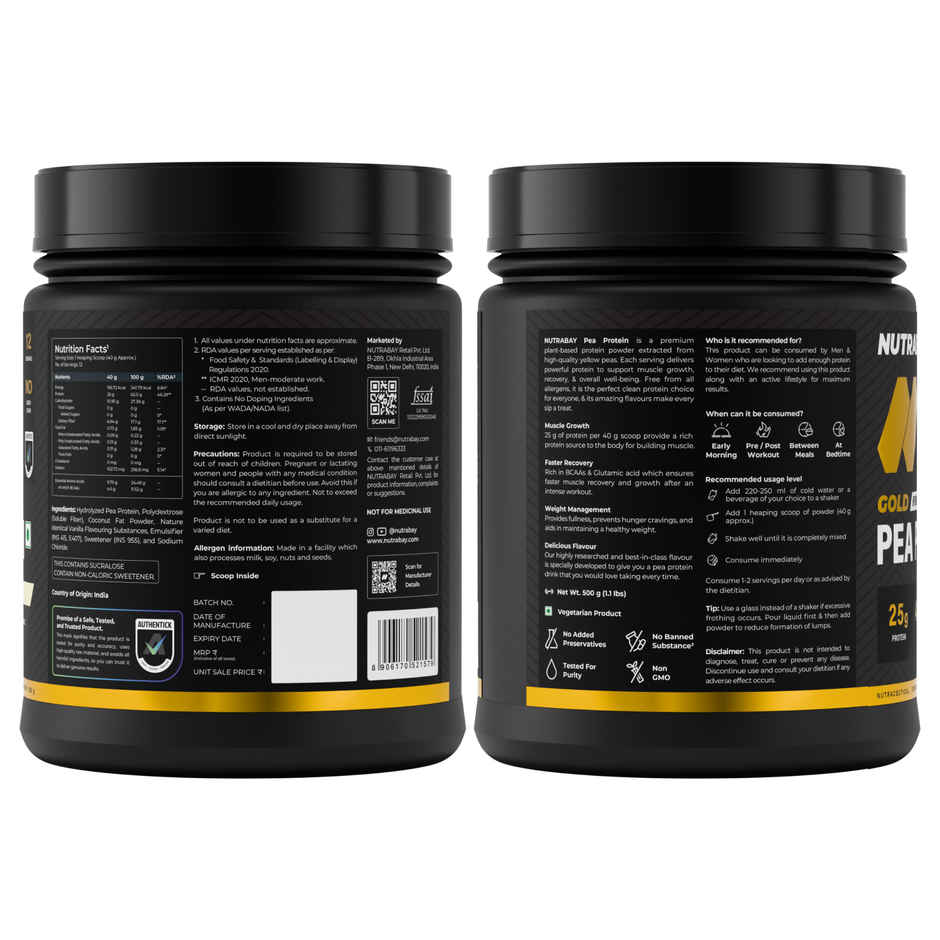 Nutrabay Gold Pea Protein Powder | 25g Pea Protein, 4.6g BCAA | French Vanilla