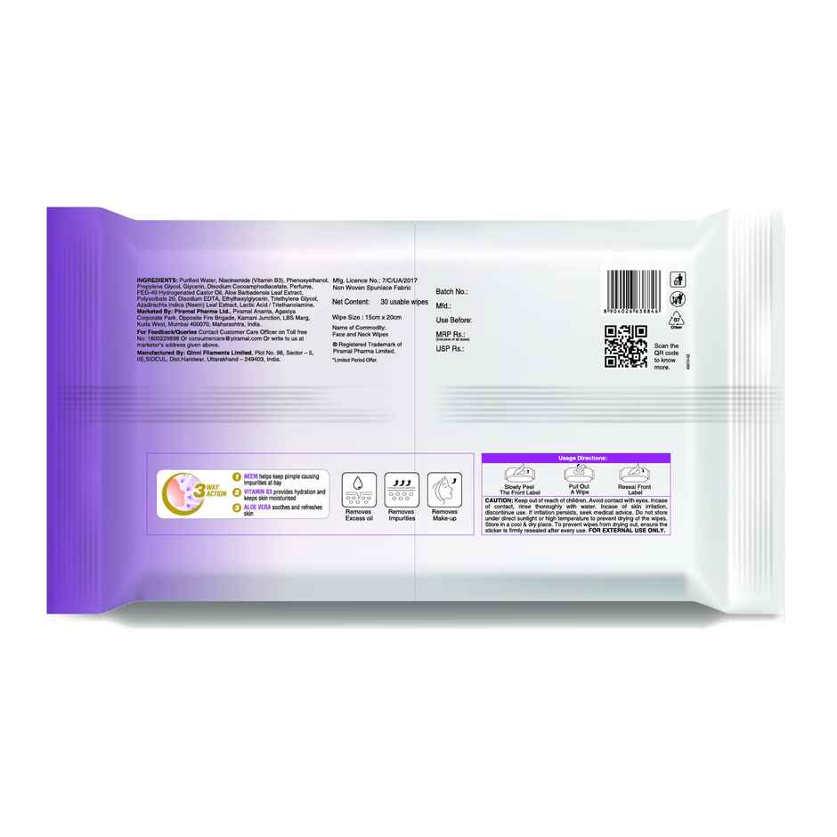 Lacto Calamine Oil Control Wipes With Neem Vitamin B3 | 30 Pulls Per Pacl