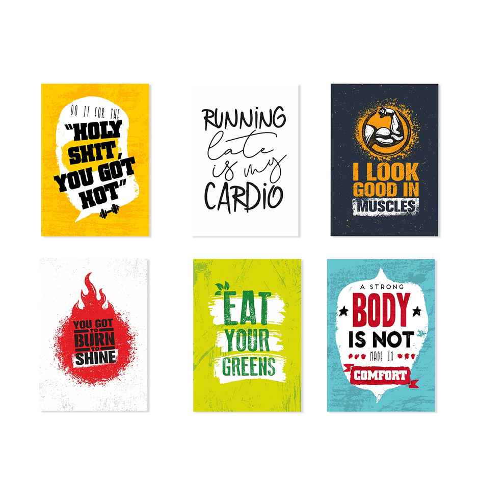Paper Plane Design Motivational Gym Workout Posters For Wall | Set Of 6 | Size 29 x 21 cm | D7