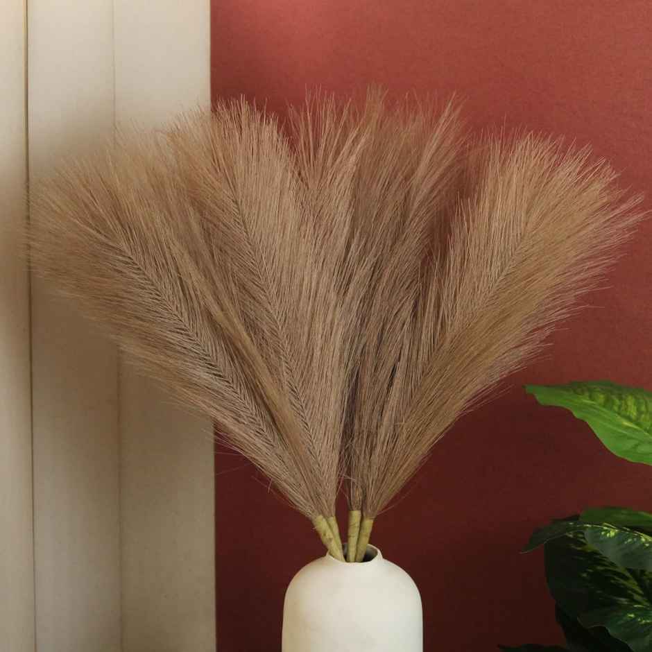 Tied Ribbons Set of 4 Fluffy Pampas Grass Artificial Flower (Brown, 45.7 Cm)