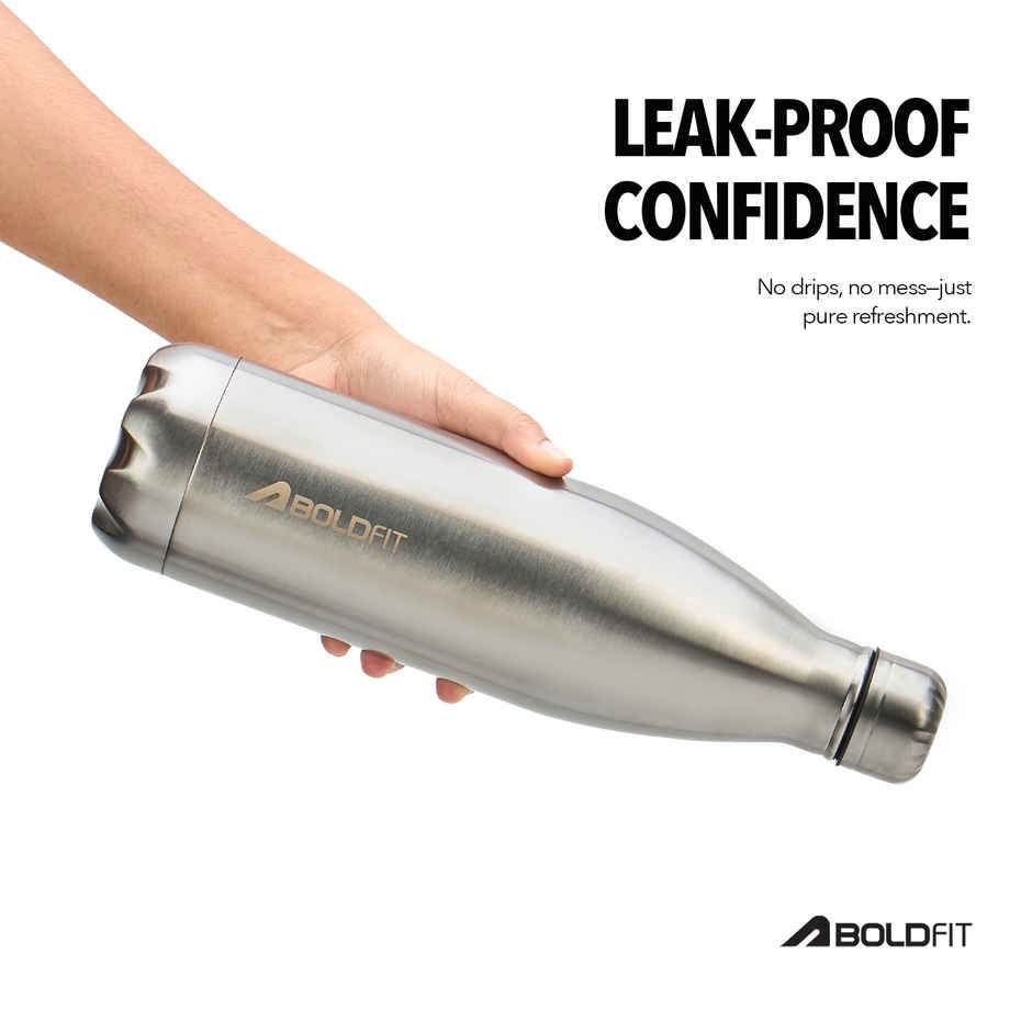 Boldfit Silver Thermosteel Water Bottle | Hot & Cold Flask for Office, Home & Travel | 1 L