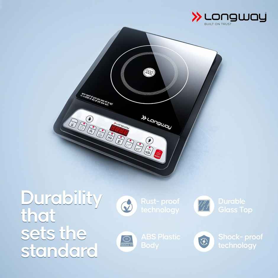 Longway Elite Plus IC 2000 Watt Induction Cooktop with Auto Shut-Off & Over-Heat Protection With 8 Cooking Mode - Black