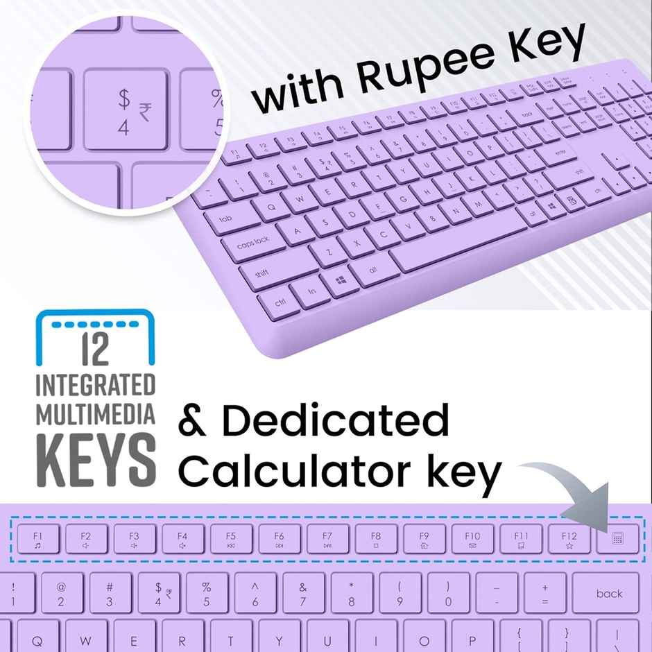 Zebronics Companion 200 Wireless Combo With Silent Operation Mouse, Full Size Keyboard (Purple)