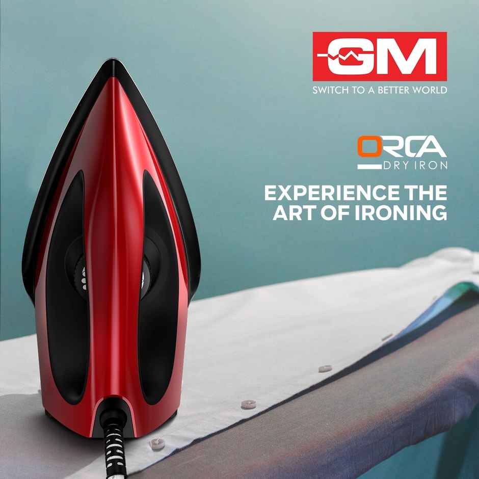 Gm Orca 1100W Efficient Dry Iron For Wrinkle | Variable Temperature Settings,Red