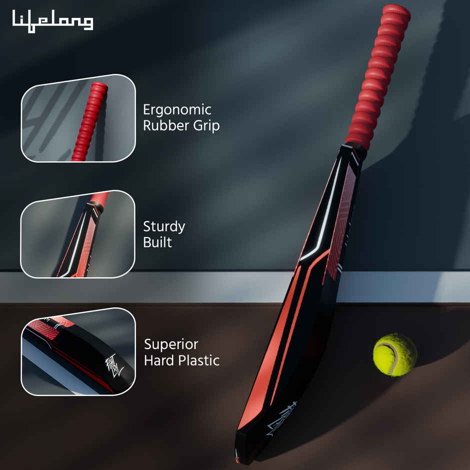 Lifelong Adult Plastic Cricket Bat, Full Size - 34 x 4.5 inch, Black & Red