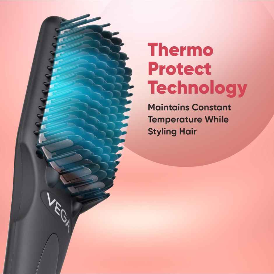 Vega Black Shine Hair Straightener Brush for Women, Straight in Min, (VHSB-04)