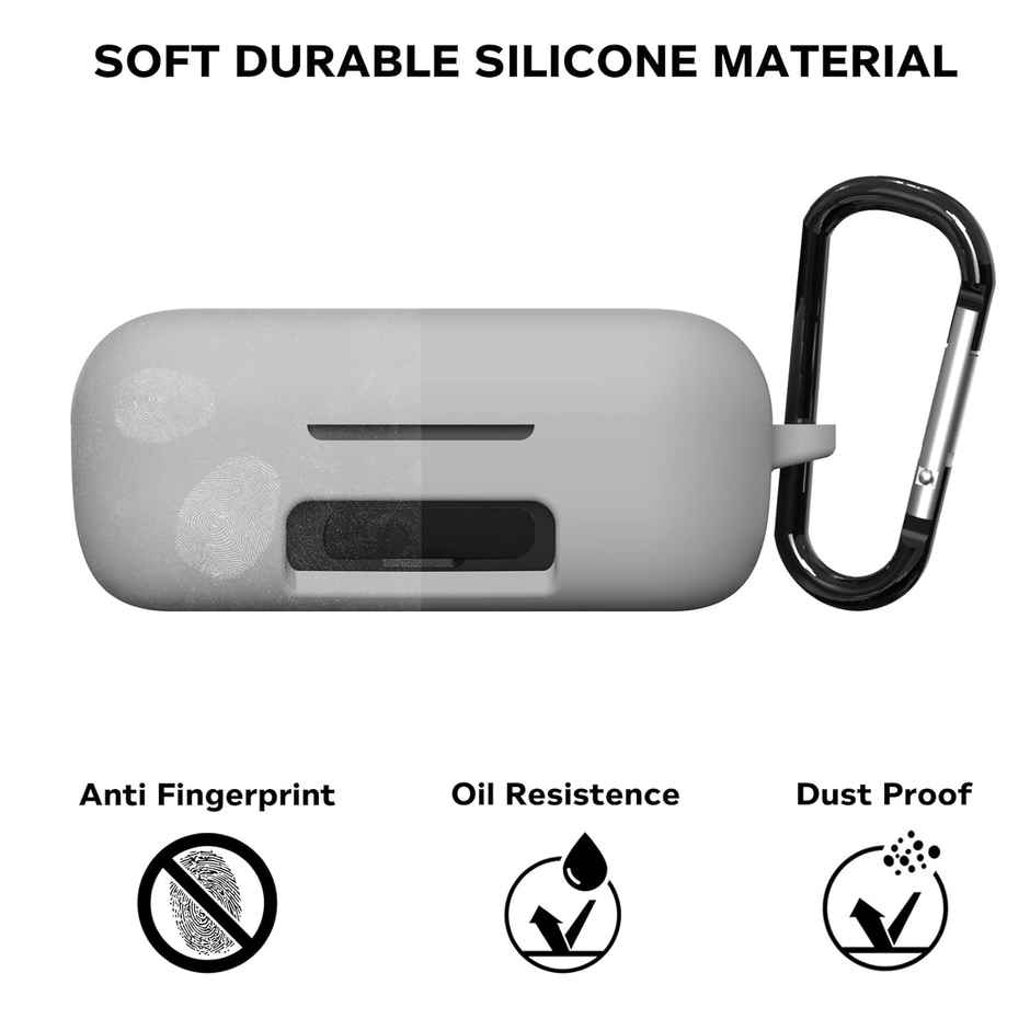 Sounce Earphone Case Cover Compatible with Boult Audio AirBass PowerBuds, Soft Silicone Skin Case Cover Shock-Absorbing Protective Case with Keychain-Grey