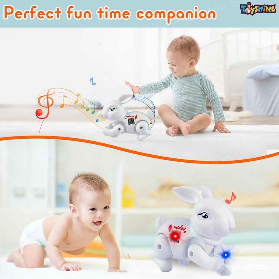 Toyshine Battery Operated Cute Interactive Walking Rabbit With Light & Sound , White