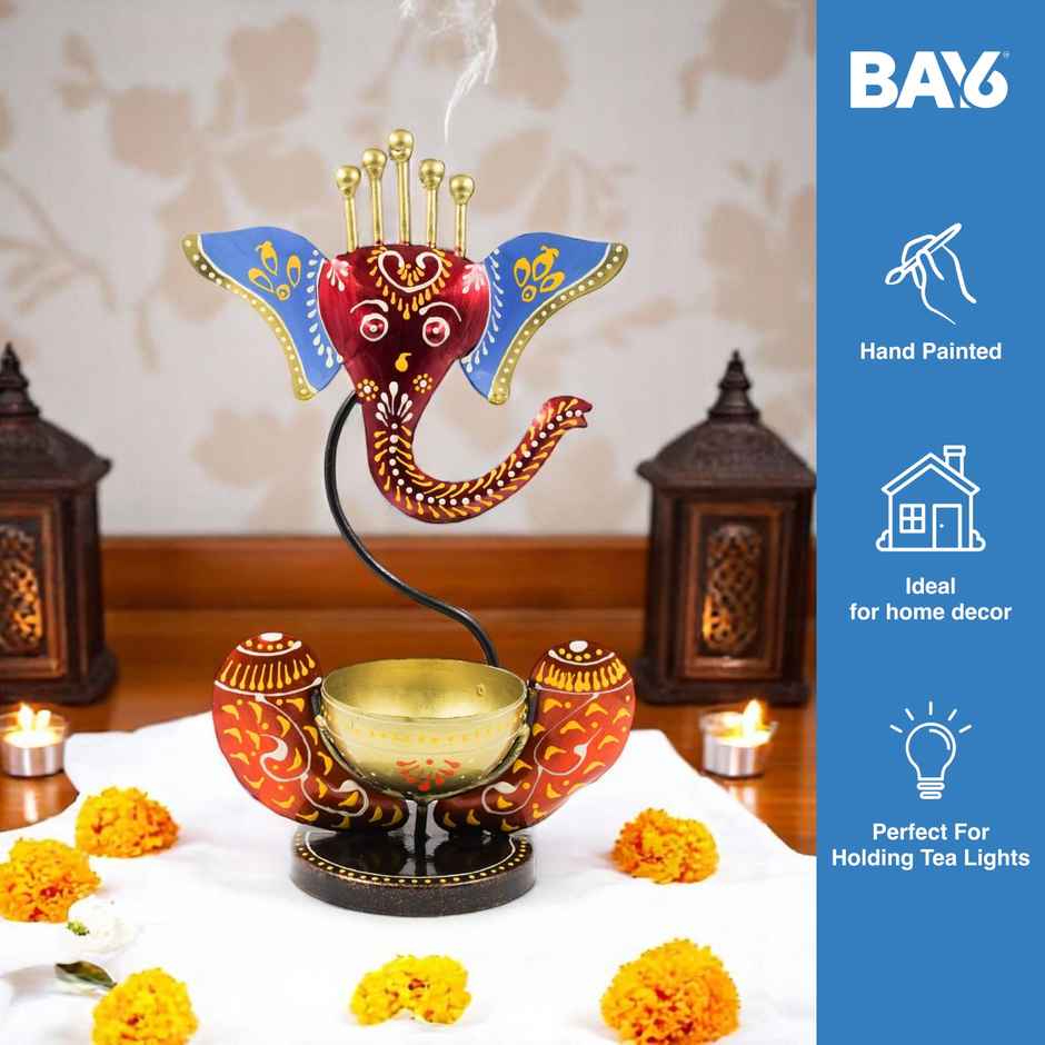 Decorative Ganesh Candle Holder | Multicolour | Artistic | Metal | Bay6
