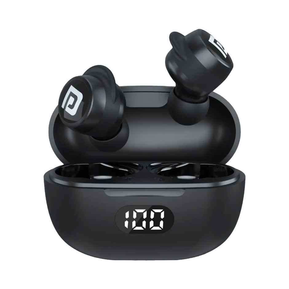 Portronics Harmonics Twins S5 Smart TWS Earbuds with LED Display, 15Hrs Playtime, Bluetooth 5.3V, Music & Game Modes, Low Latency, Ipx4 Water Resistant, Voice Assistant, Type C Fast Charging - Black