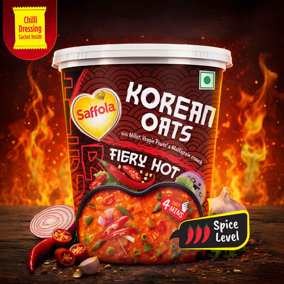 Saffola Foods Korean Cuppa Oats | Fiery Hot with Chilli Dressing Sachet | Ready in 4 mins