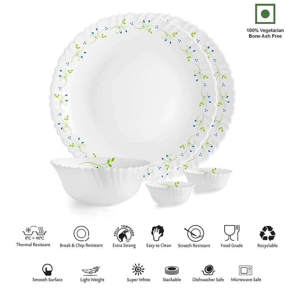 Cello Opalware Dazzle Series Tropical Lagoon Dinner Set - White | M|| Set Of 5
