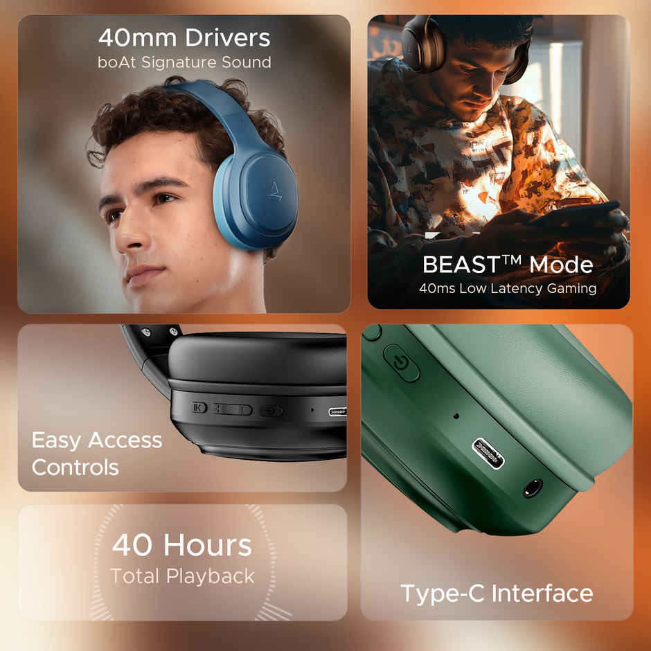 boAt Rockerz 430 BT Headphones w/ 40mm Drivers, 40H Playtime, Voice Assistant & BTv5.4 (Black Sabre)