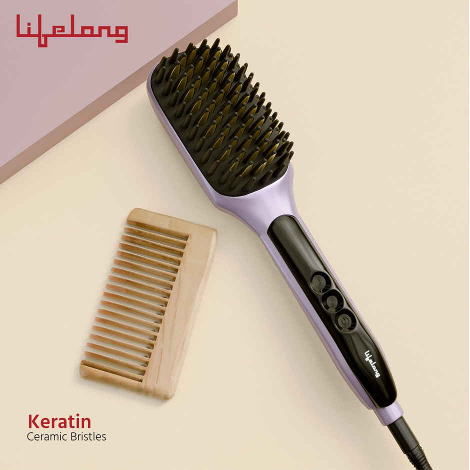 Lifelong Hair Straightener Comb For Women With Keratin Ceramic Bristles, Thermoprotect - Lavender