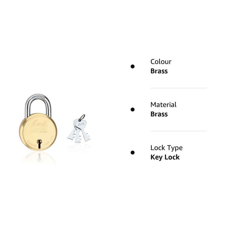 Link Locks Brass Round Pad Lock 65mm With 3 Keys