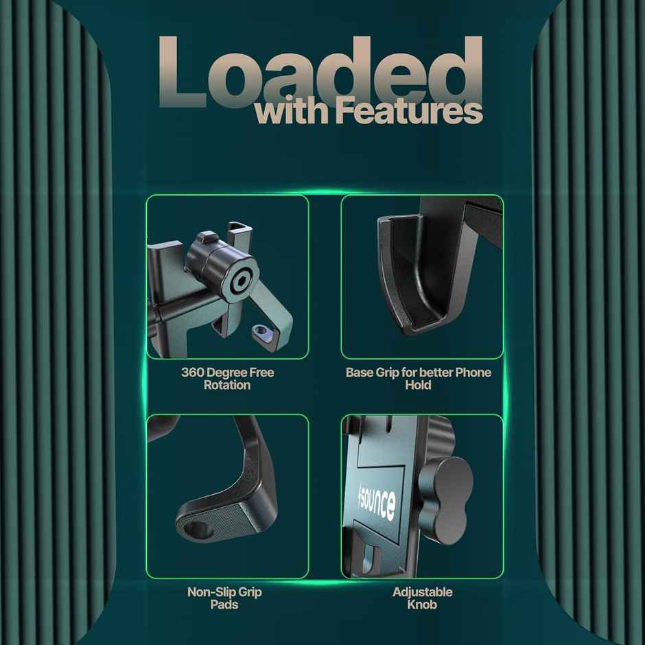 Sounce Universal Bike Mount Phone Holder Metal Body 360 Degree Rotating Handlebar (Black)