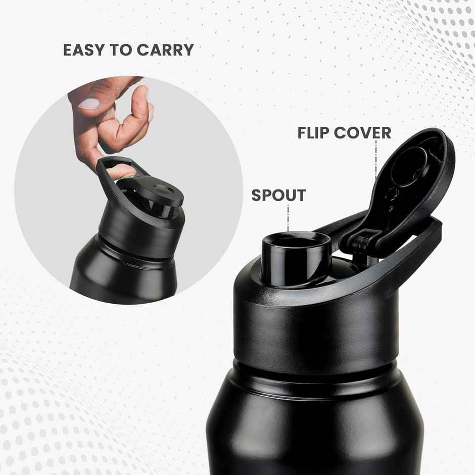 Milton Stainless Steel Comet Single Wall Leakproof Rust Free Water Bottle | Black | 1 L