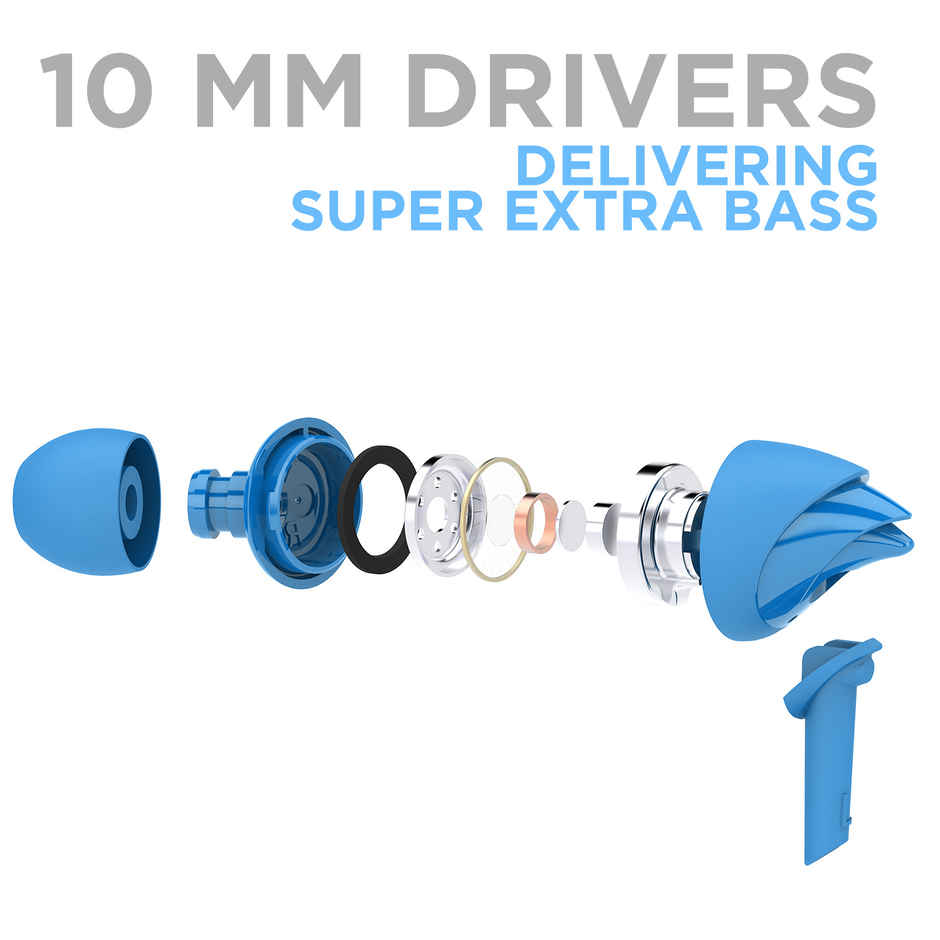 boAt BassHeads 100 Wired Earphones with Hawk Inspired Design, Super Extra Bass & Mic (Blue)