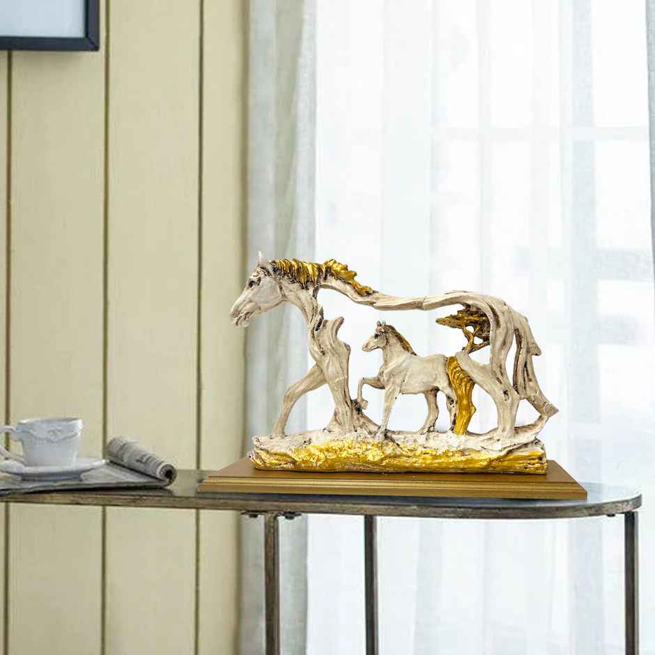Tied Ribbons Feng Shui Galloping Horse Animal Resin Decorative Showpiece