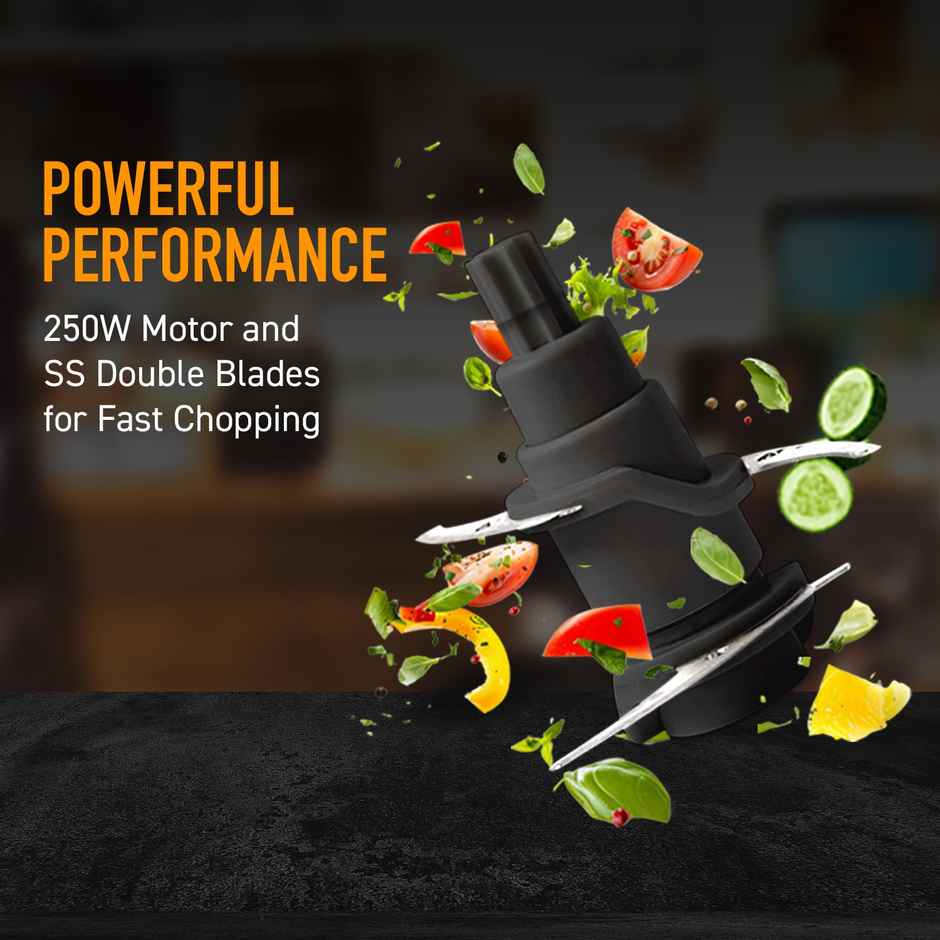 Kent Electric Chopper-B For Kitchen 250 Watt | Chop, Mince, Puree, Whisk, 400 ml Capacity -Black