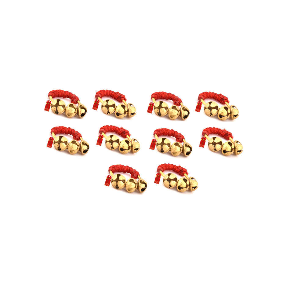 Uapan Brass Ghungroo Kadi Hand Clapping Ring Fingers, Red Pack Of 5 Pair