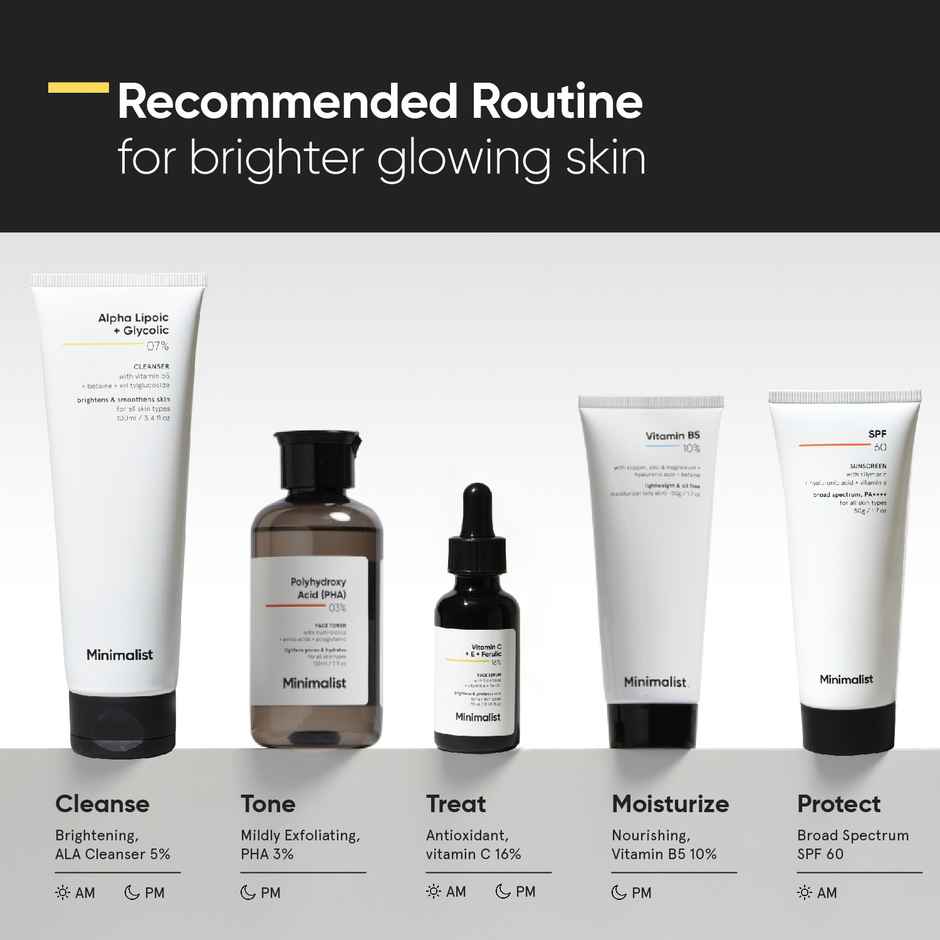 Minimalist 16% Vitamin C Brightening Face Serum Combo of Vit. C Vit. E & Ferulic Acid For Glowing Skin For Men & Women