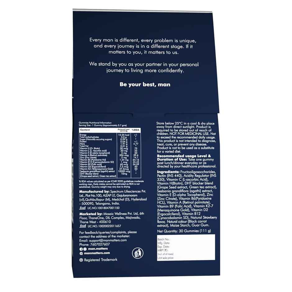 Man Matters Nourish Biotin Hair Gummies 30S Pack