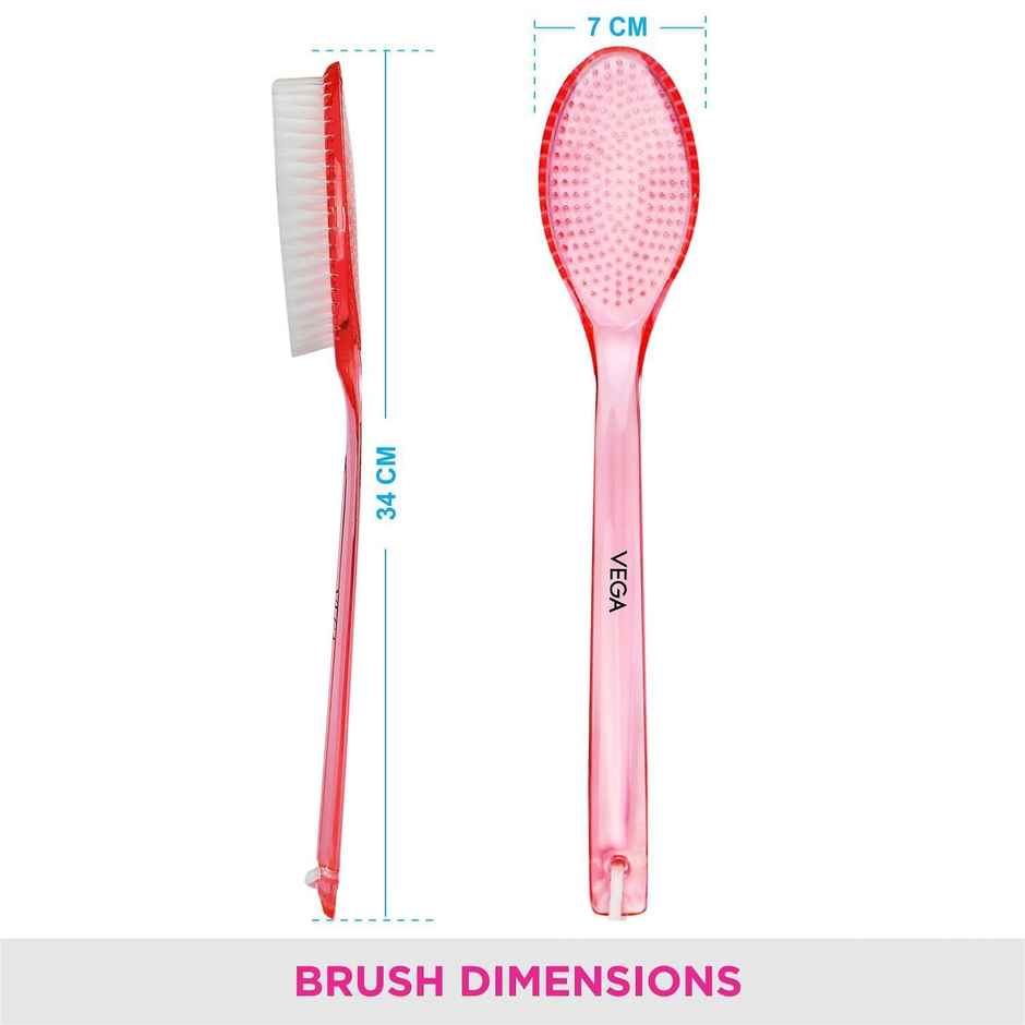 Vega Soft Bristle Bath Brush With Ergonomic Handle | Plastic | Pink