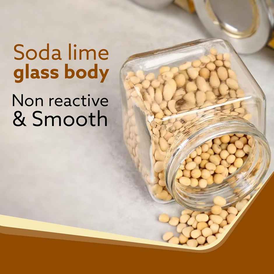 Agaro Elegant Cube Jar 580 ml, Steel Lid, Storage Glass Container, Pack of 2