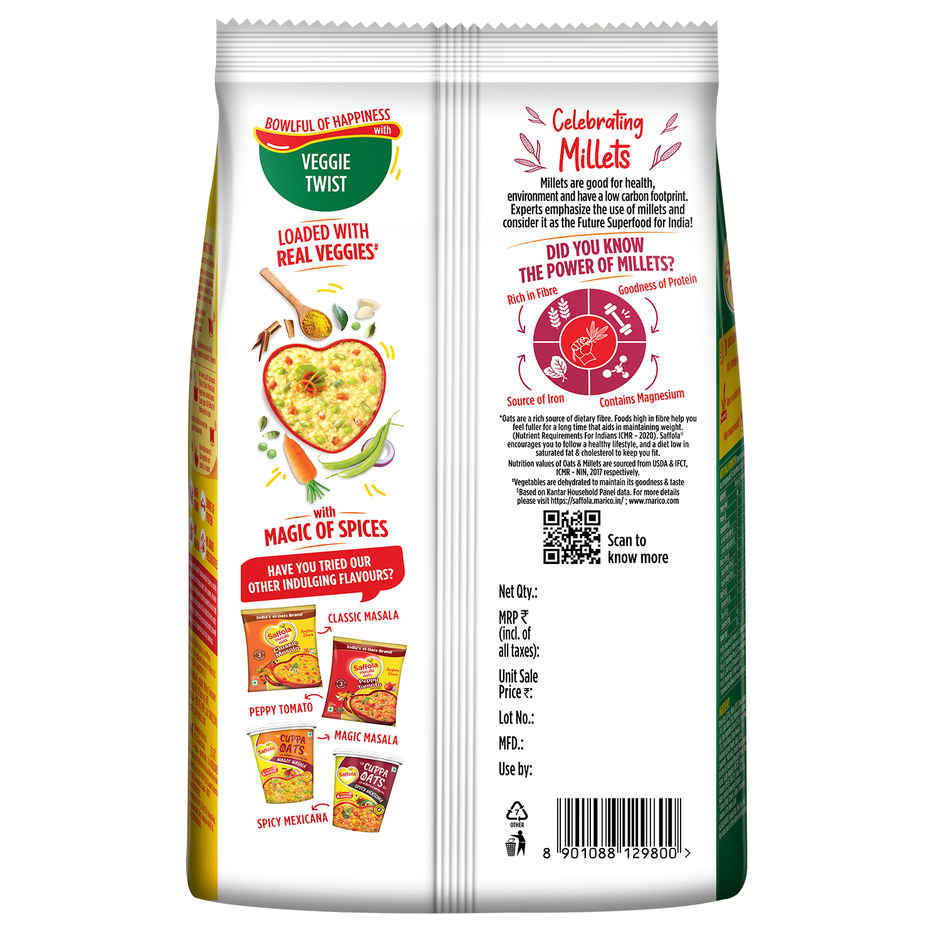 Saffola Masala Oats | Veggie Twist | Anytime Snack | Ready in 3 mins | Millets Goodness