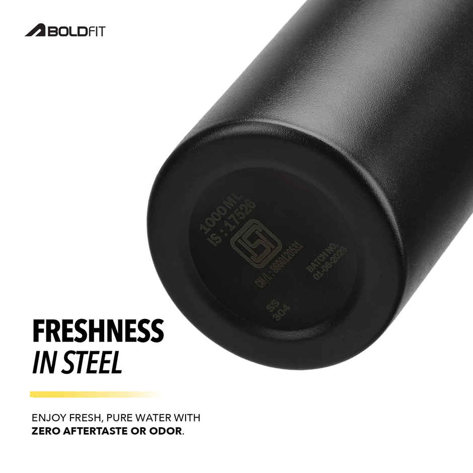 Boldfit Thermosteel Water Bottle | Insulated Hot & Cold Flask for Travel | Black | 700 ml