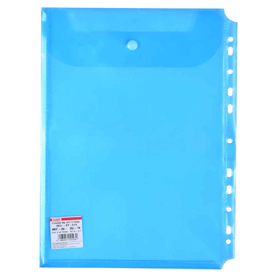 Saya Punched Document Wallet - Transparent A4 Portfolio Case for Documents | Assorted