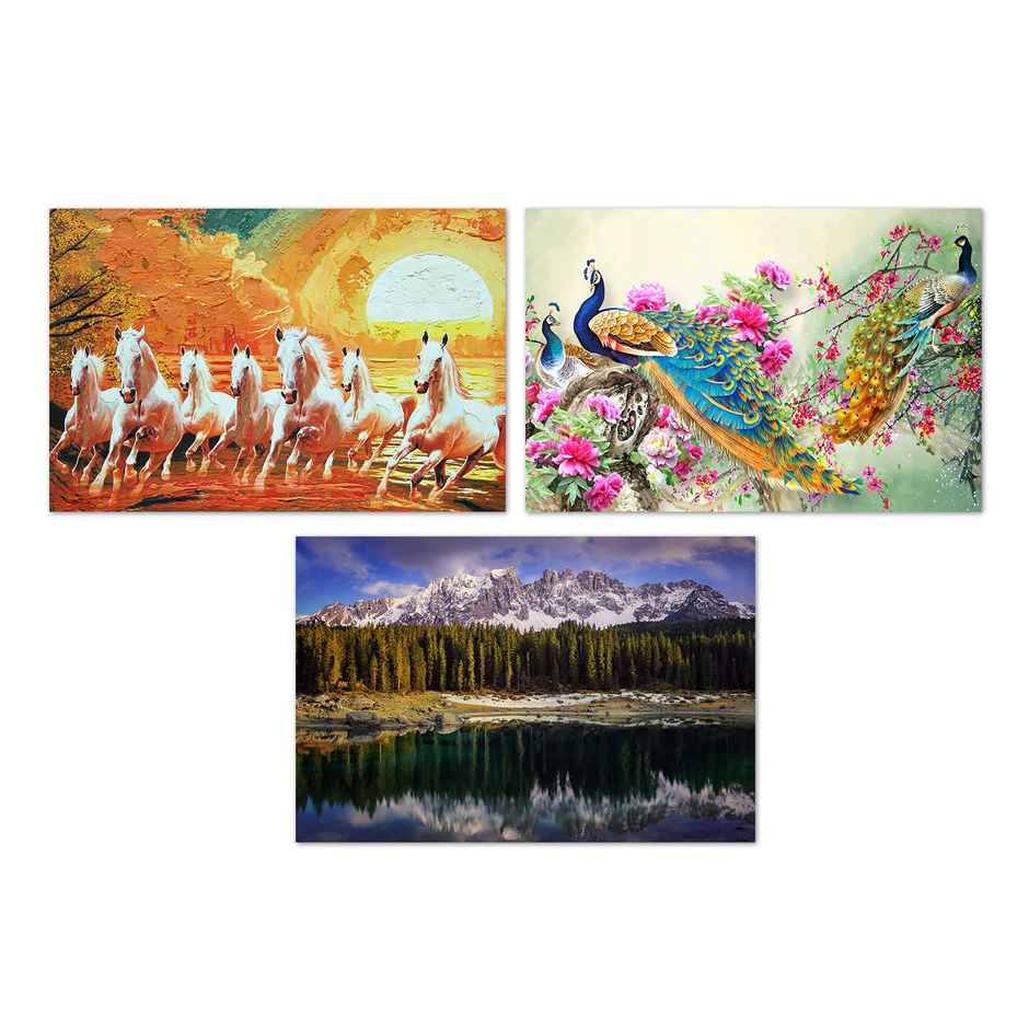 Paper Plane Design Vaastu Seven Running Horses Wall Poster | Set Of 3 | Size 12 x 18 Inch | D19