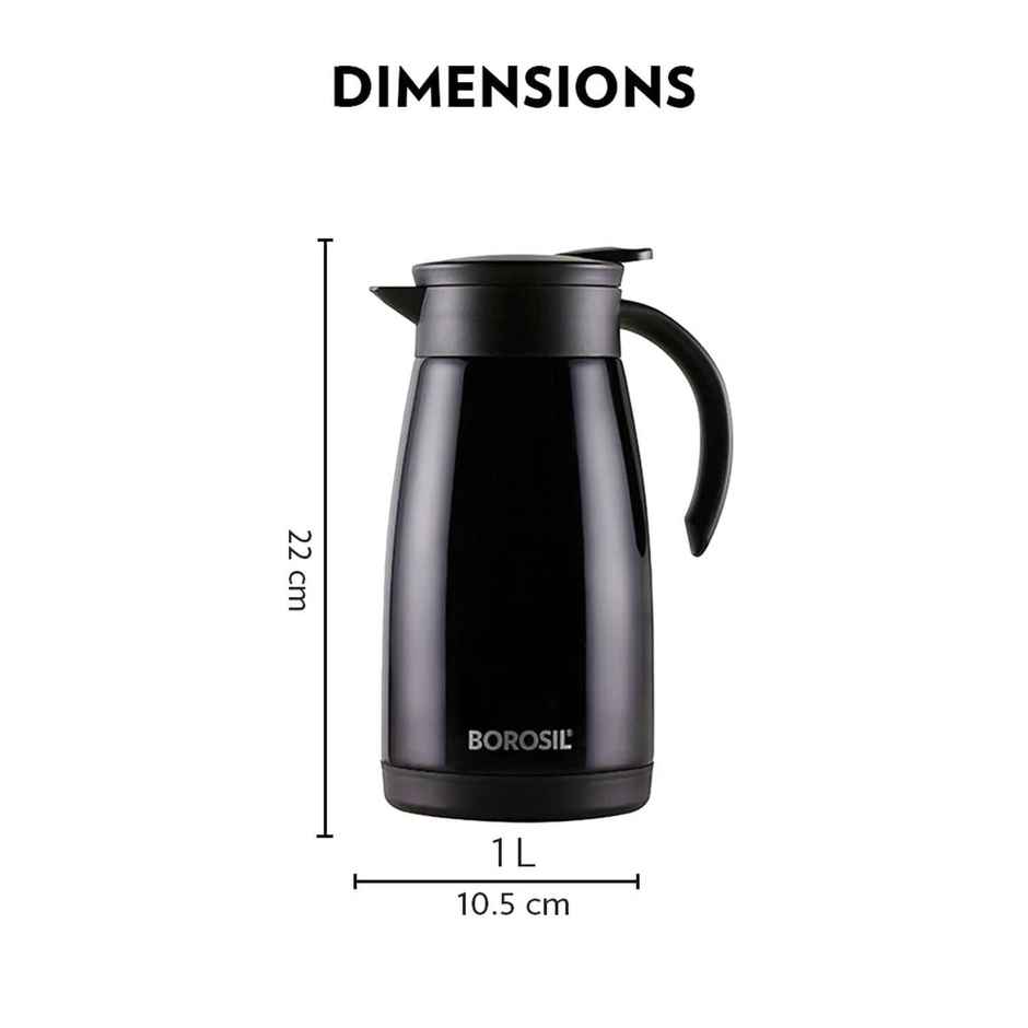 Borosil Stainless Steel Teapot | 1 L | Double Wall Vacuum Insulated | Black