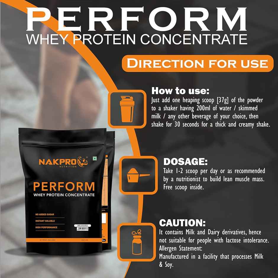Nakpro Perform Whey Protein Concentrate Unflavoured 26G Protein 5.7G Bcaa