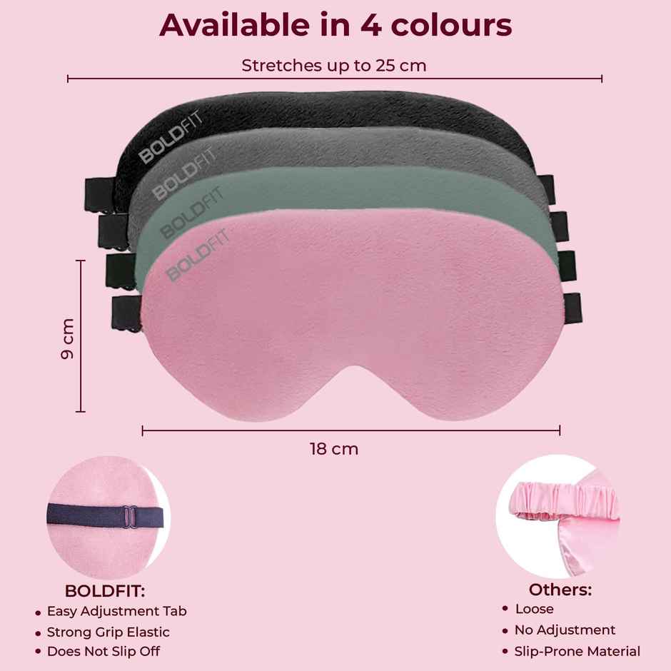 Boldfit Eye Mask For Sleeping With Adjustable Strap Super Soft - Grey