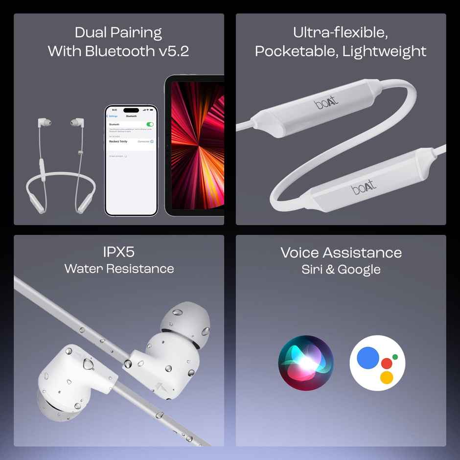 boAt Rockerz Trinity BT Neckband w/ 150H Playtime, Crystal Bionic Sound & ASAP Charge (Kutch White)