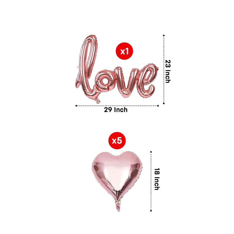 Rose Gold Love Foil Balloons for Valentine's Day Decoration | Pack of 6 | Party Propz