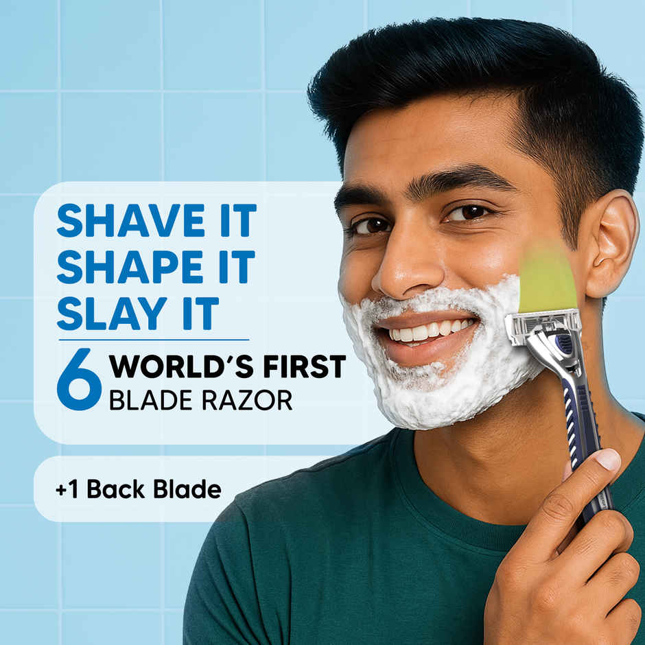 LetsShave Pro 6 Plus Shaving Blades for Men | World's First 6-blade with Precision back blade