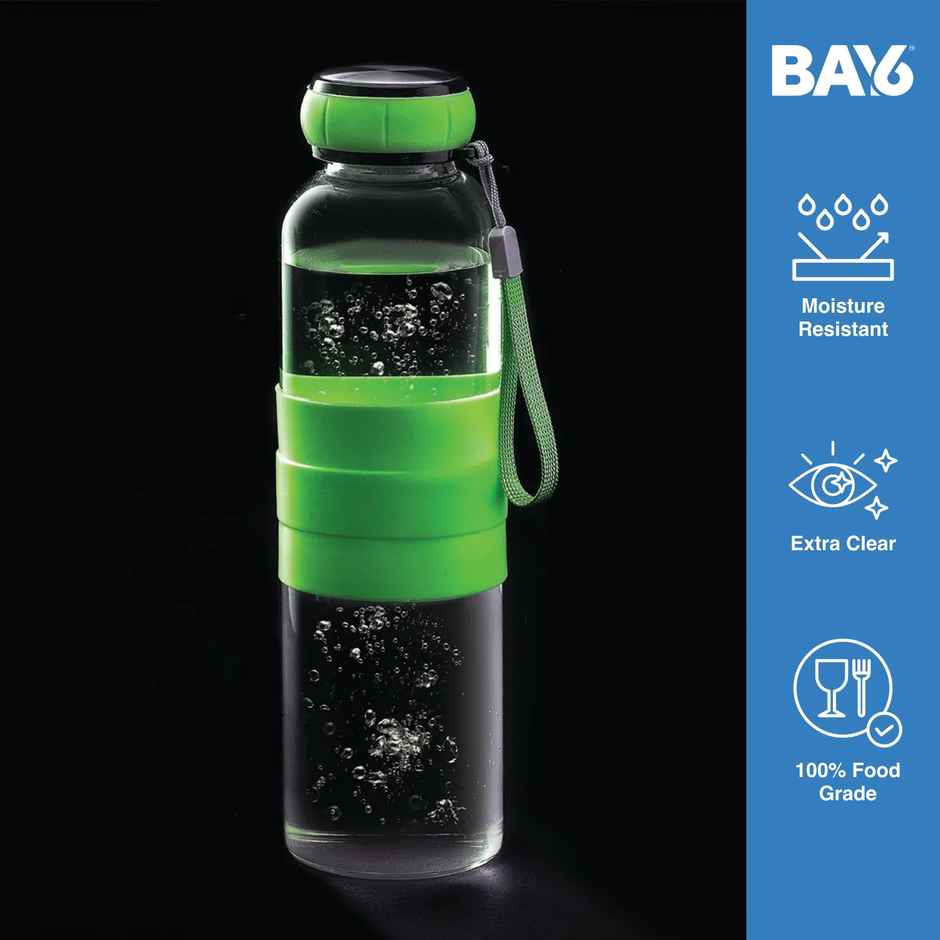 BAY6 Premium Imported Borosilicate Glass Bottle with Silicone Sleeves | 550 ml