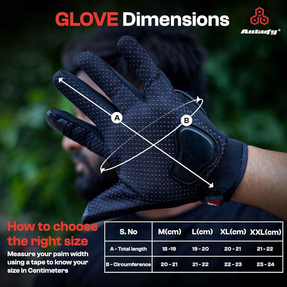 Autofy FANTOM Bike Gloves - TPR Knuckle Protect, Touchscreen & Palm Padding (Black & Red, Size L)