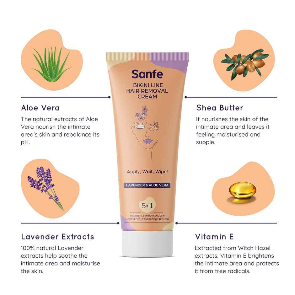 Sanfe Hair Removal Cream With Aloe Vera & Coconut Extracts Bikini Line Hair Removal
