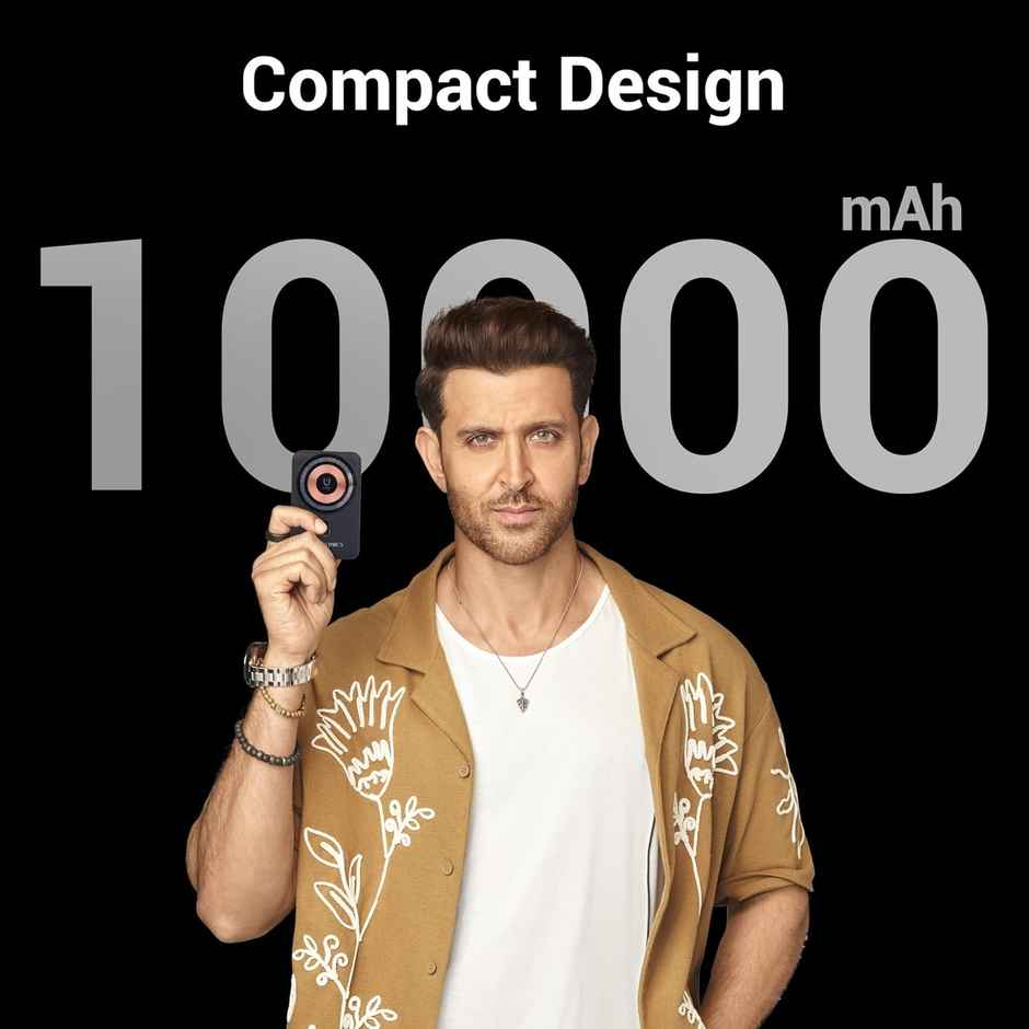 ZEBRONICS MW62 Wireless Power Bank, 10000 mAh, Rapid Charge, Built-in Wireless Charging Pad, Outputs - 22W Wired | 15W Wireless, Type C I/O | USB Output, Built-in Foldable Stand, Made In India - Black