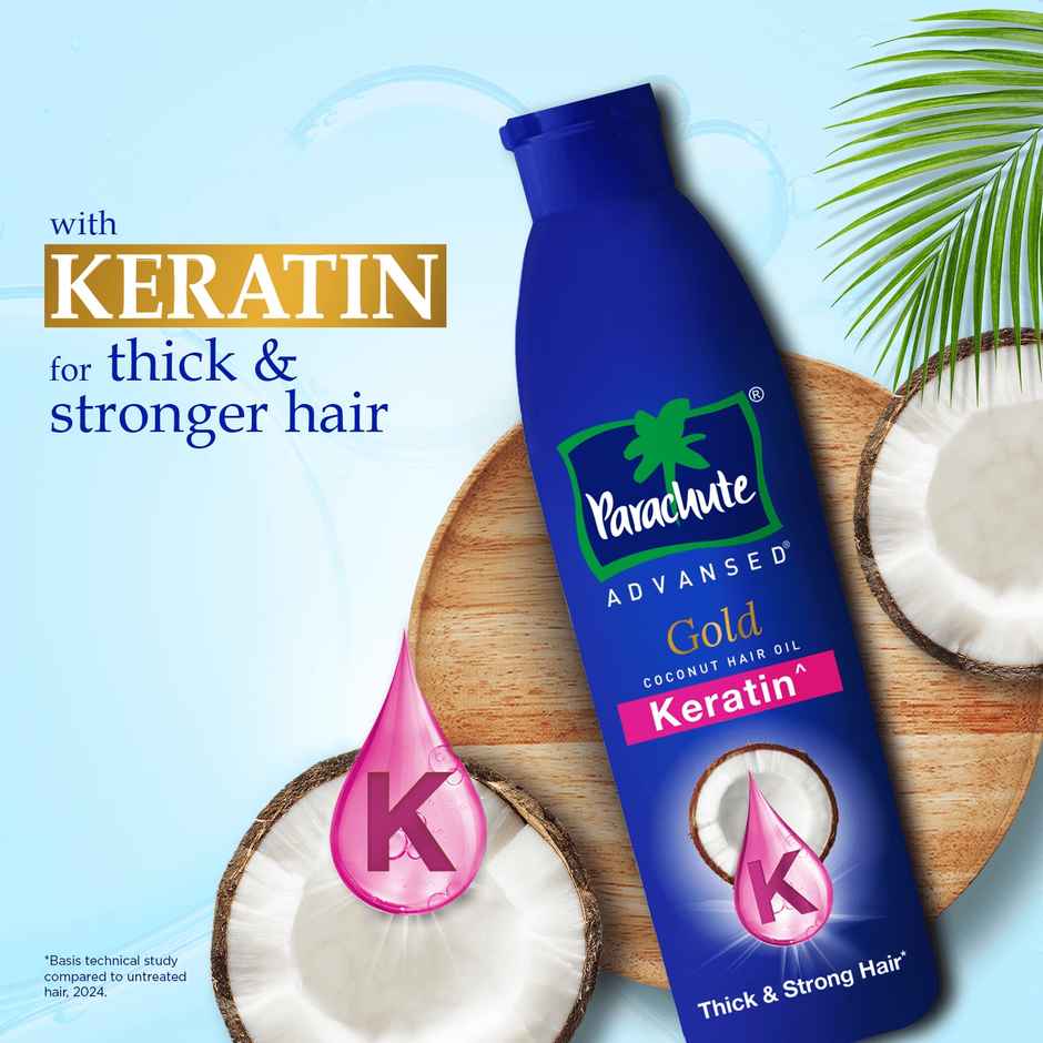 Parachute Advansed Gold Keratin Coconut Hair Oil |Thick & Smooth Hair| No Paraben or Silicone